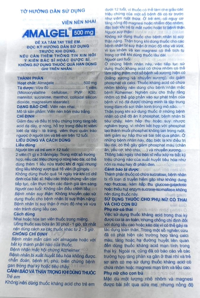 Amalgel 500mg điều trị loét dạ dày - tá tràng, tăng acid dạ dày (3 vỉ x 10 viên) - 3